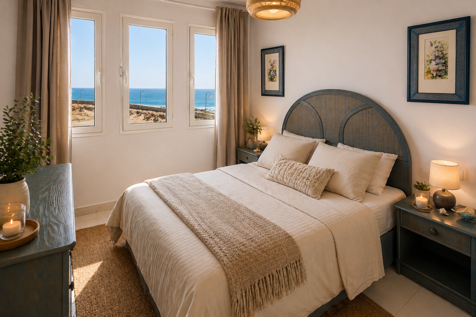 King bed with ocean outlook